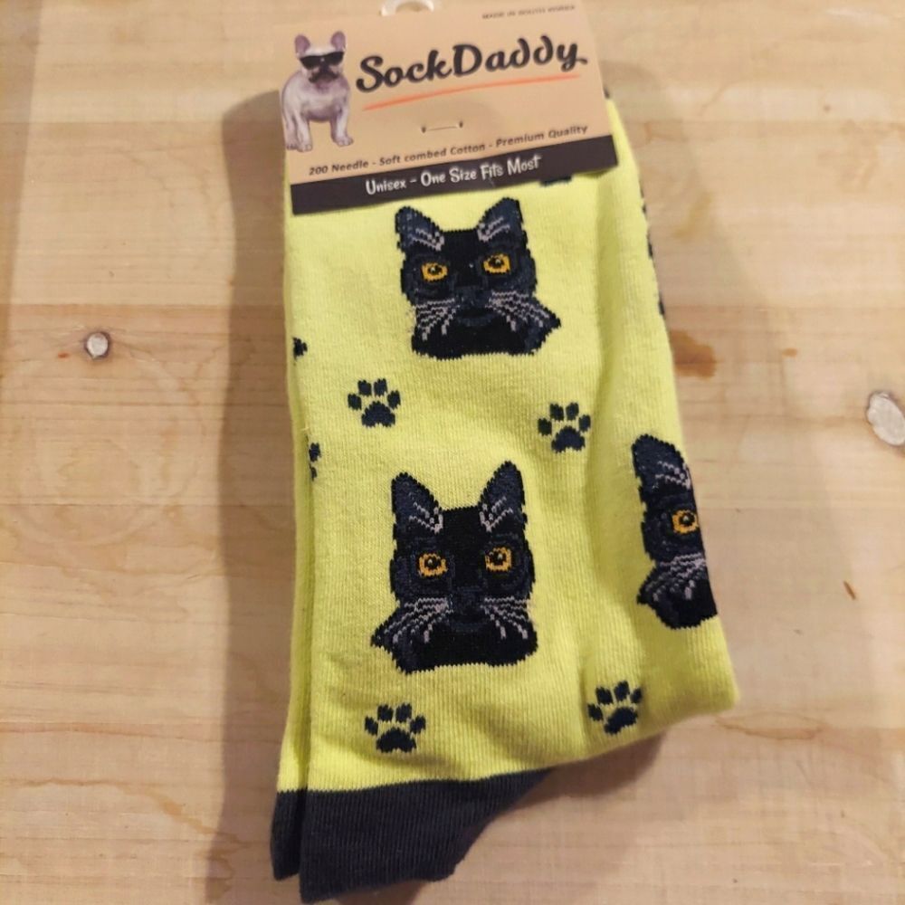 SOCK daddy black cat socks green new in package
